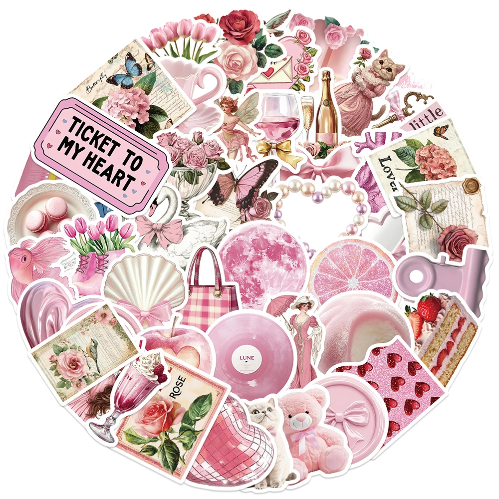 10/30/50pcs Cute INS Pink Cartoon Graffiti Stickers Aesthetic Decals DIY Laptop Suitcase Guitar Helmet Kawaii Girl Gift Sticker