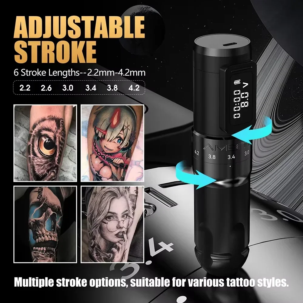Ambition Mars-U 2.2-4.2mm Adjus Stroke Professional Wireless Tattoo hine Pen with Dual for Body Art