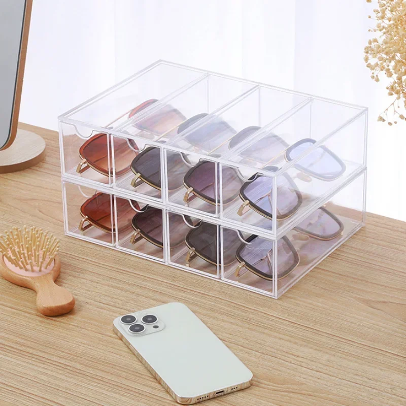 4 Layers of White Acrylic Transparent Drawer Glasses Box, Used To Store Cosmetics, Glasses, Stationery, Toys, Jewelry, Pens, Etc