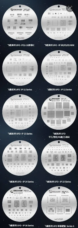 Mechanic 11 w 1 Seria UFO Odporny na Wysokie Temperatury Szablon Stalowy do Reballingu BGA z Otworami Kwadratowymi i Okrągłymi do IPhone X-17 Series — zdjęcie 7