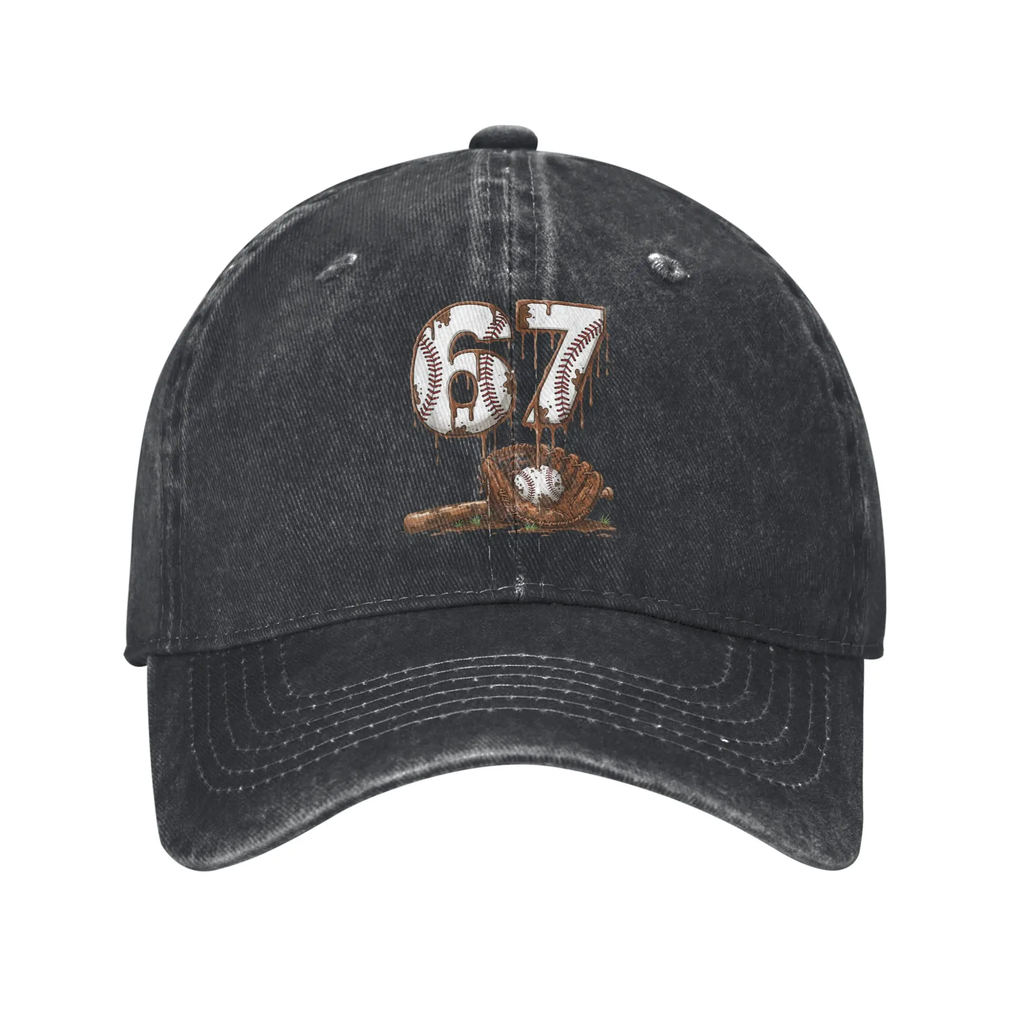 Baseball Sport Ice Cream Drip 67 Six Seven Men Women Baseball Caps Meme Funny Distressed Denim Hats Vintage Outdoor Soft Sun Cap