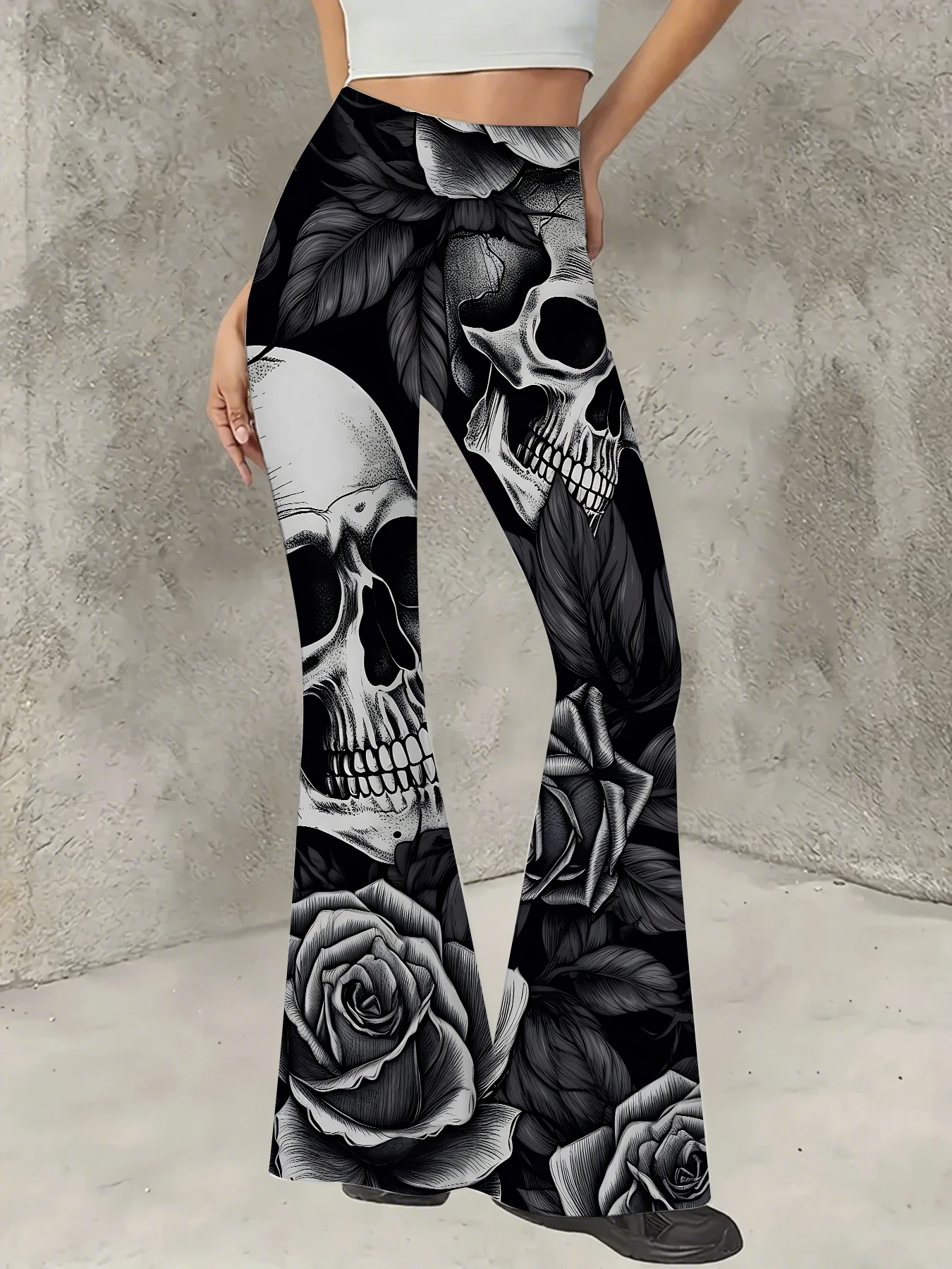 

Plus Size All-Over Print Flare Pants Women Stretchy High Waist Bell Bottom
