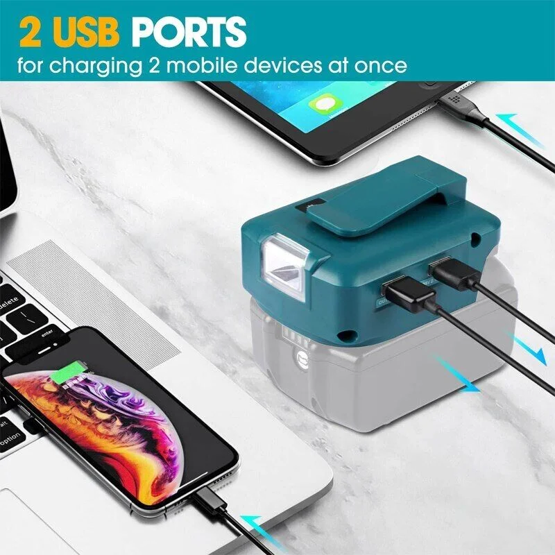 Suitable For Makita 14.4V/18V Dual USB Converter with LED Lamp Flashlight  Li-ion Battery  Working Light Adapter