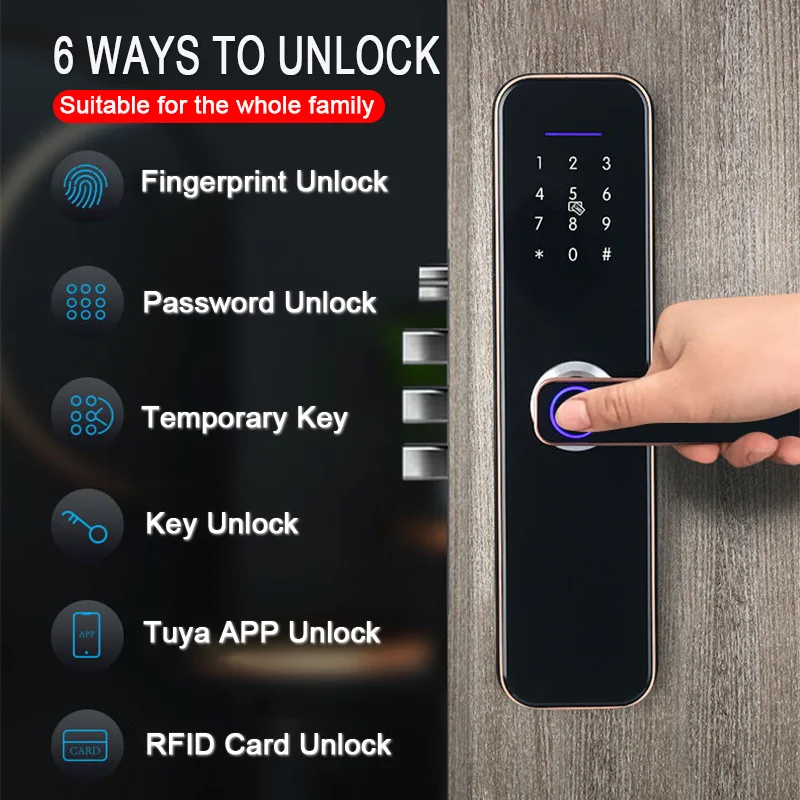 New 8 languages Tuya Smart Home WiFi Electronic Fingerprint Lock Home Keyless Combination Digital Smart Door Lock