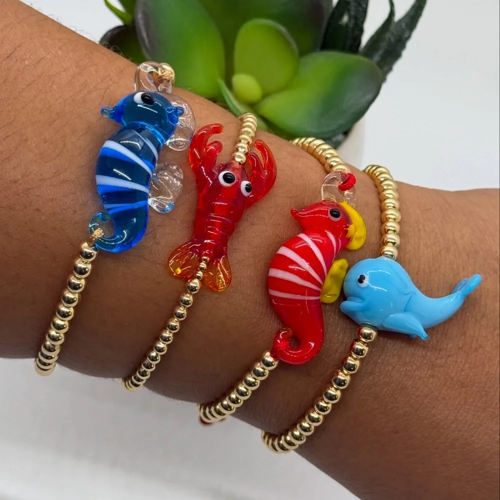 

1 Pack Kids Sea Animal Pendant Bracelet Metal Beads Cute Card Ventilation Design for Summer Outing