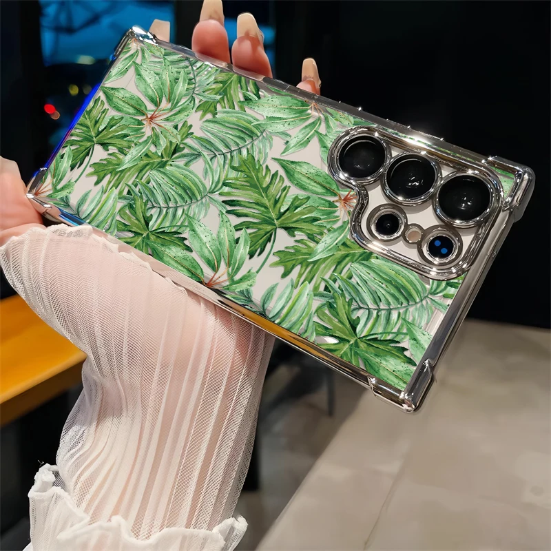 Clear Leaves Print Phone Case For Samsung Galaxy A52S A21S A50S A51 A52 A32 A22 A12 A30 A20 A10S Plating Shockproof Cover