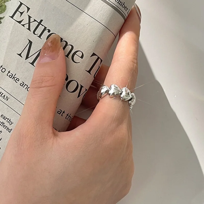 925 Sterling Silver Rings For Women Simple Minimalist Heart Open Finger Ring Fashion Band Female Bijoux Birthday Gift