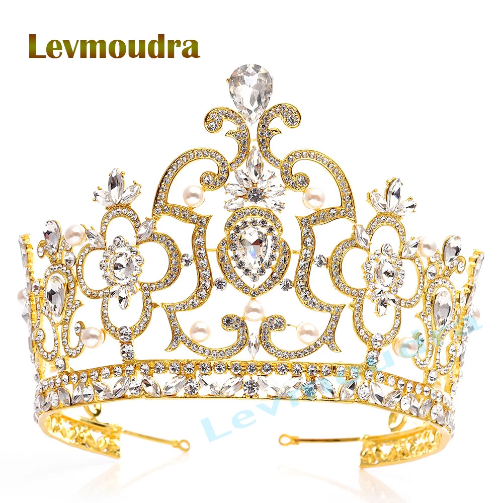 

Levmoudra Crystal Wedding Tiara for Women, Royal Queen Crown Headband, Rhinestone Princess Hair Accessories for Prom