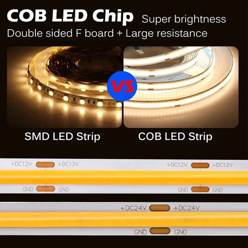 5m COB RGB CCT RGBW  Warm Natural Cool White LED Strips DC12V/ 24V Flexible High Bright Dotless Colorful LED Tape Light Bar RA90