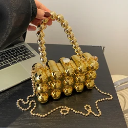 Silver Evening Clutch Bag For Women 2024 Fashion Luxury Party Purse Gold Metal Crossbody Shoulder Bag Mini Femme Lipstick Pouch