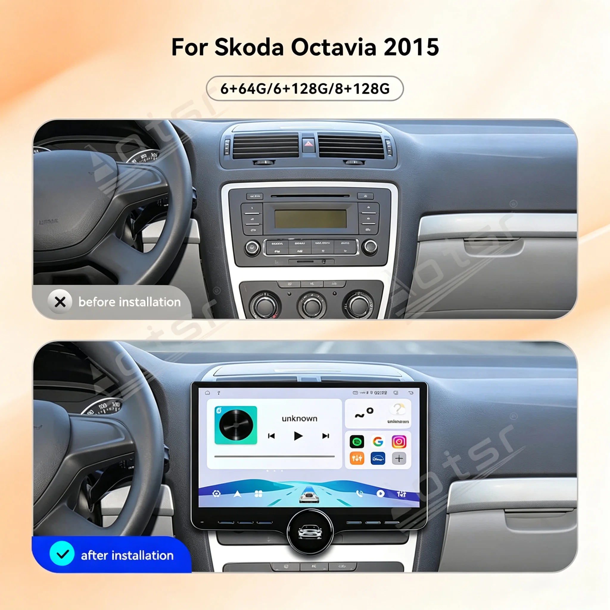 11.5 Inch Screen Android 15 Car Radio Multimedia Player For Skoda Octavia 2015 Navigation Wireless CarPlay Auto Head Unit