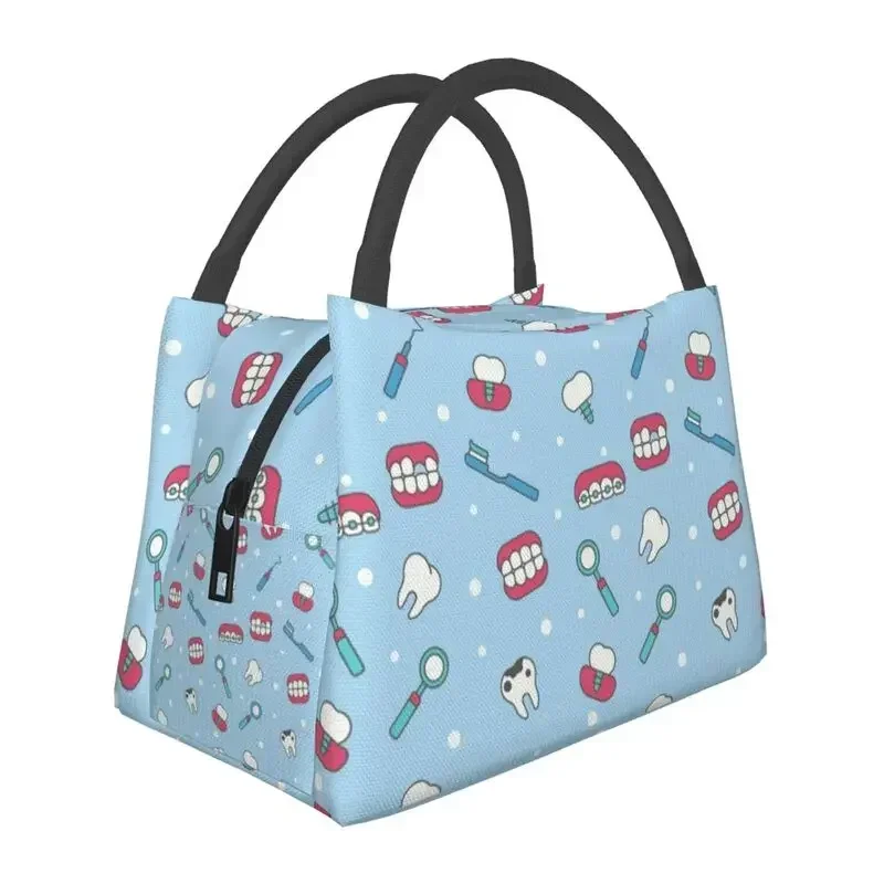 Teeth And Braces Insulated Lunch Tote Bag for Women Tooth Resuable Cooler Thermal Bento Box Work Travel lunchbag