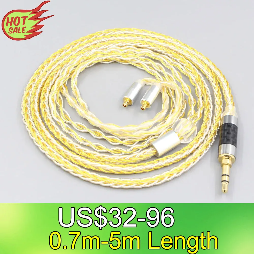 

LN007296 8 Core OCC Silver Gold Plated Braided Earphone Cable For Dunu T5 Titan 3 T3 (Increase Length MMCX)