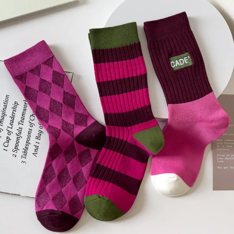 

Женские весенне-осенние хлопковые длинные носки, чулки средней длины, милые розово-красные ворсовые носки, милый стиль для девочек, подарок2026