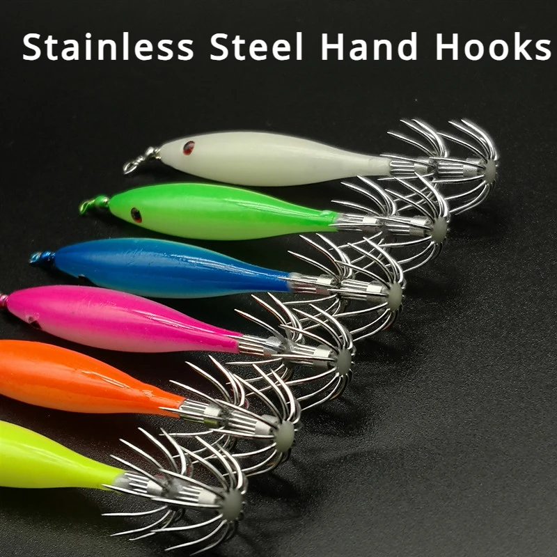 5 Pcs Fishhook Squid Fishing Hooks Blowtorch Octopus Hook Octopus Cuttlefish Squid Essence Strong Luminous Simulated Shrimp 3.5G