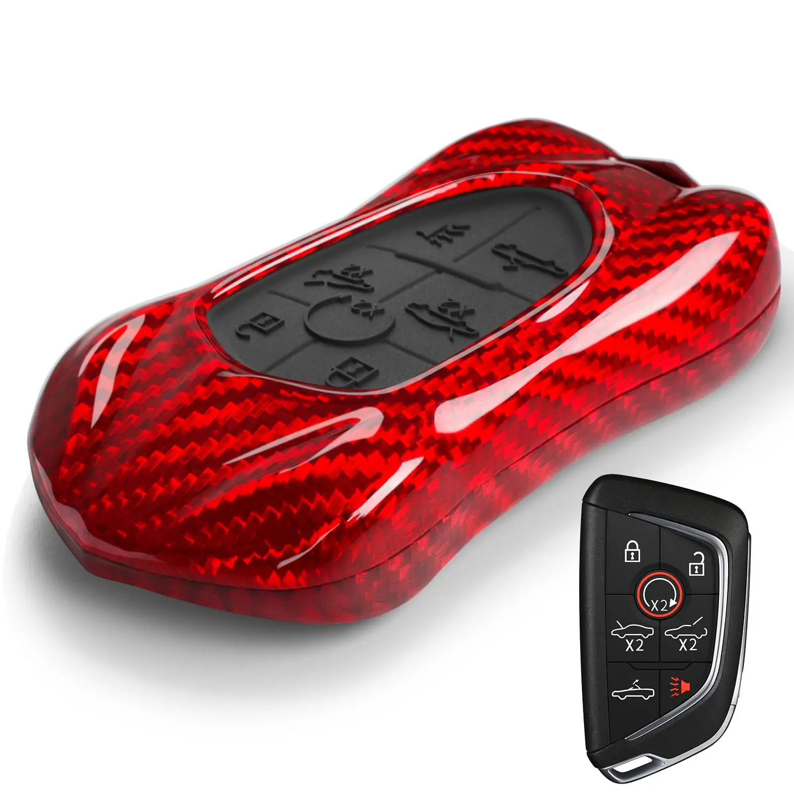 

Red Carbon Fiber Key Fob Cover For Corvette C8 2020-2026 Smart Key Case Compatible With Z51 Z06