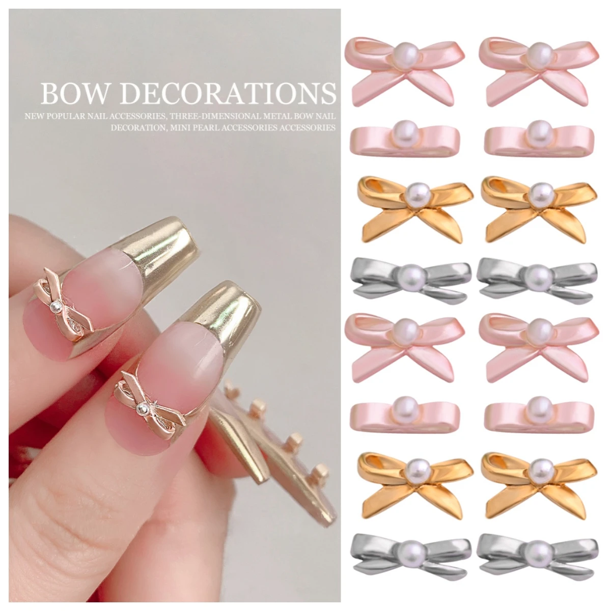 

10PCS Ballet Dancing Shoes Nails Bow Tie Gold Nails Art Charm Decor Ornament French UV Polish Ballet Bows Nail Art Decoration #