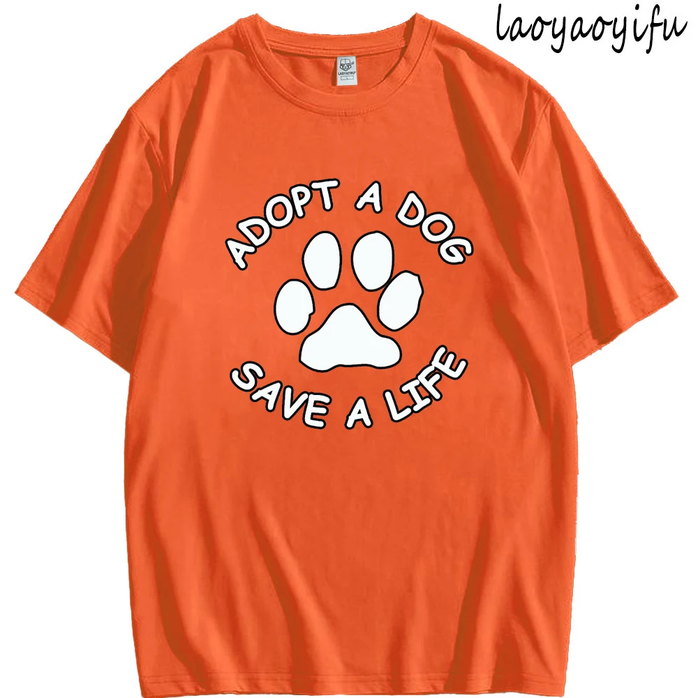 Adopt A Dog T-shirt Save Lives Rescue Dogs Men's and Women's Short-sleeved Tops Everyday Crewneck Cotton Street Wear