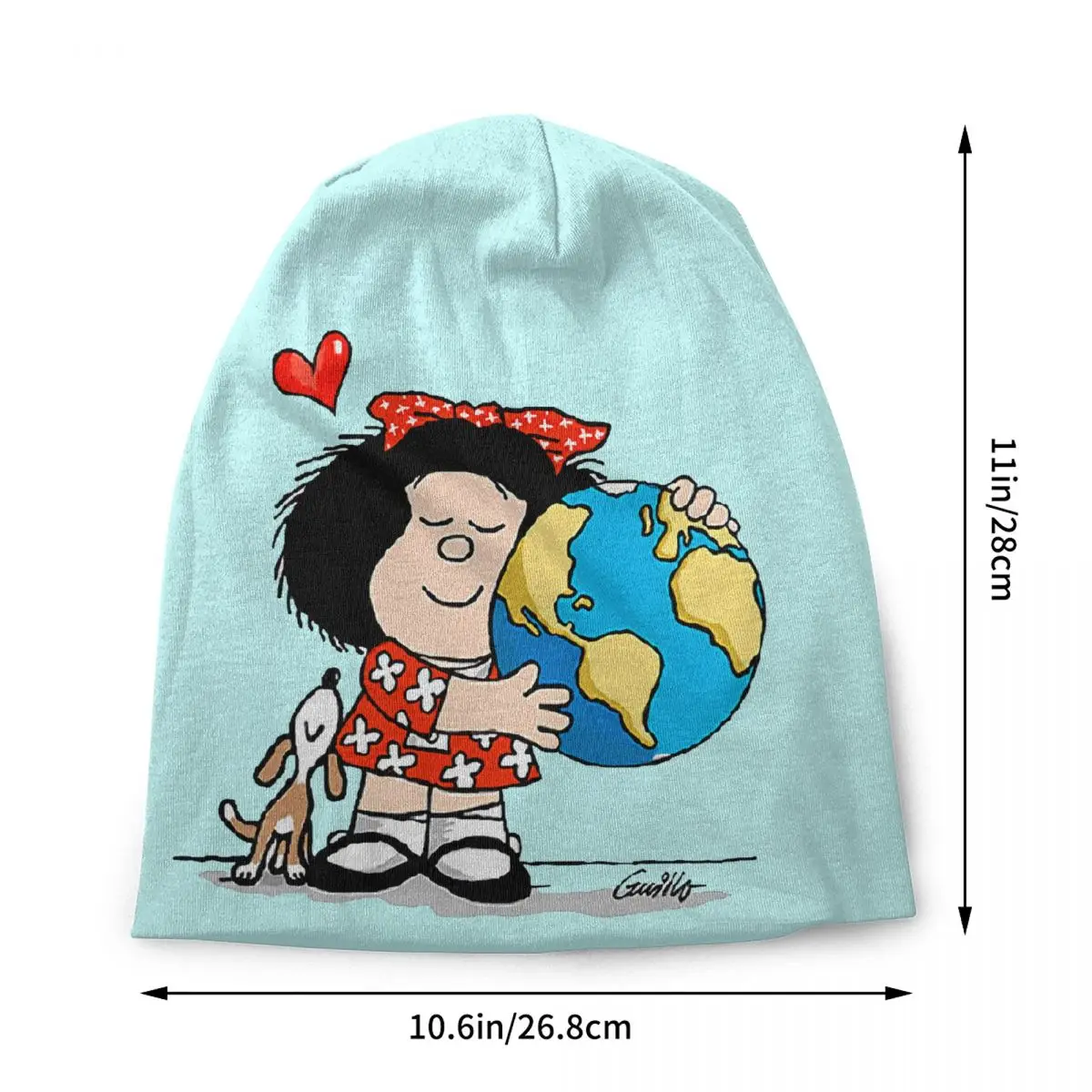 Mafalda World And Her Puppy Bonnet Hat Knitted Hats Men Women Fashion Unisex Adult Quino Comic Cartoon Warm Winter Beanies Cap