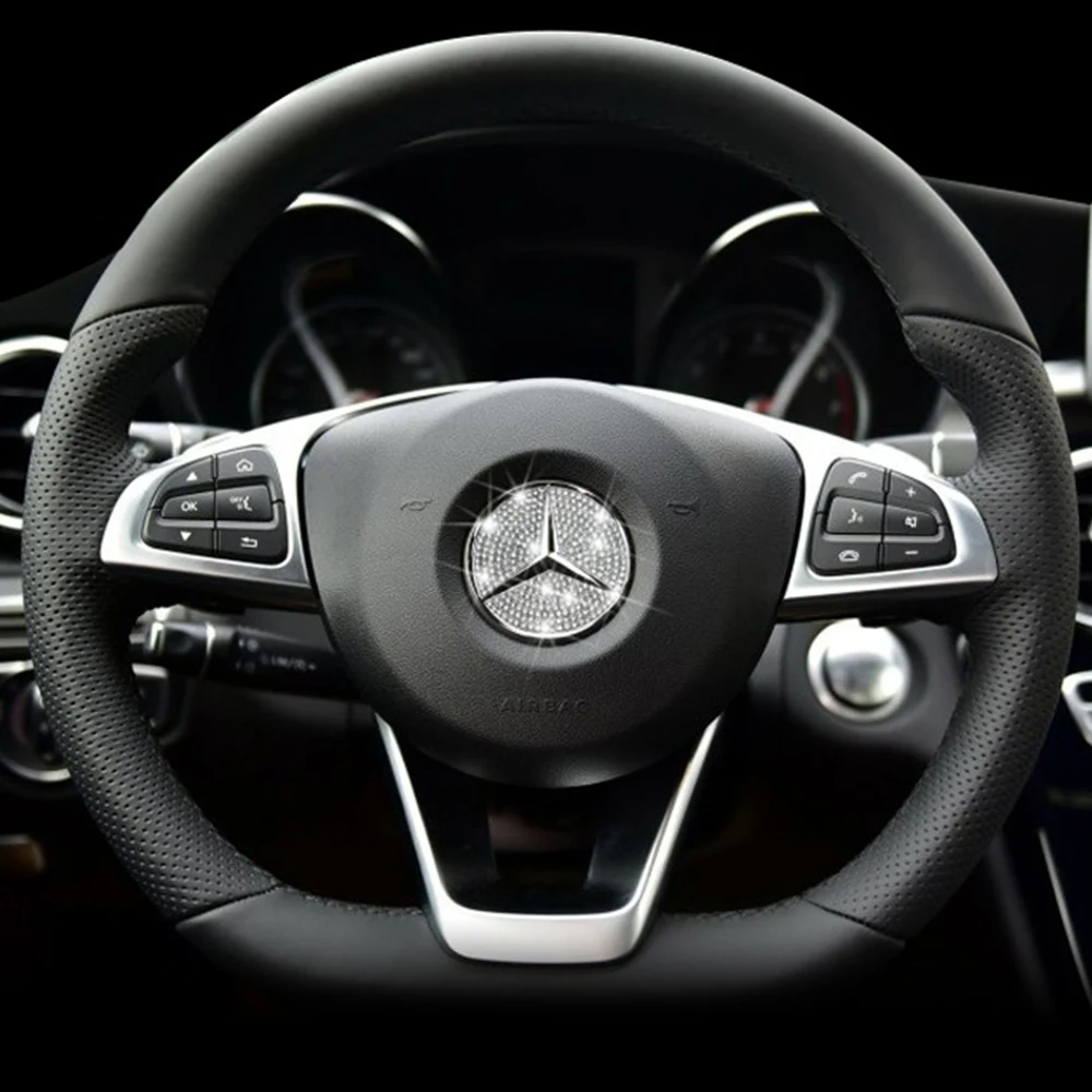 45/49mm Car Steering Wheel Crystal Diamond Sticker Emblem For Mercedes Benz AMG A B C E S GLA CLA GLC GLK GLE Series Accessories