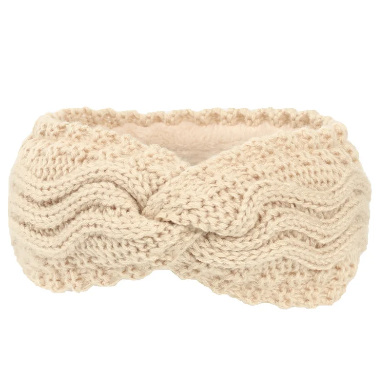 عصابة رأس محبوكة واسعة مبطنة بالصوف لفصل الخريف والشتاء، إكسسوار شعر دافئ، أكريليك بلون صلب، حماية للأذن الرياضية، عصابة رأس جديدة