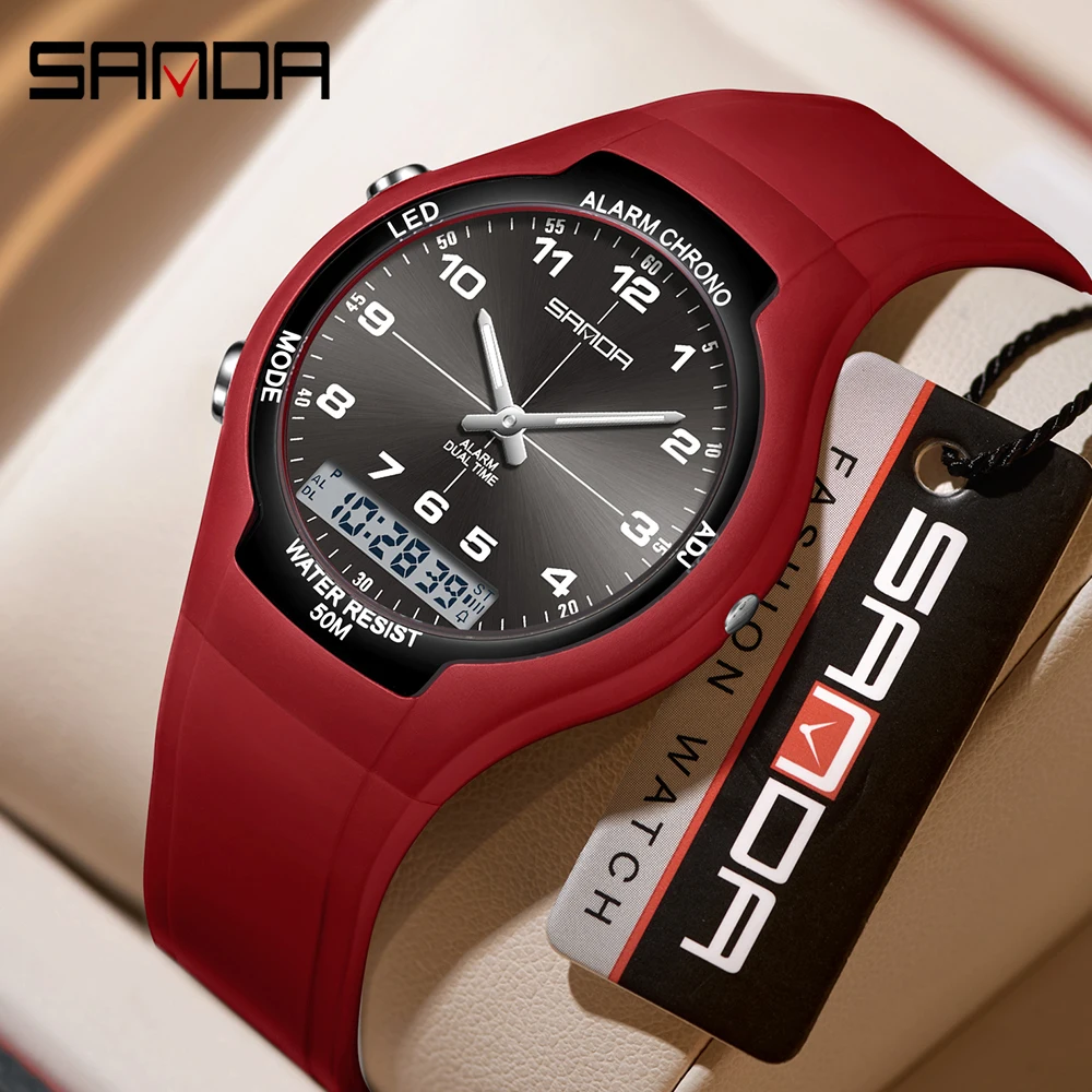 SANDA 6320 Digital Watch Women's Macaron Sport Chronograph Calendar Lady Quartz Wristwatch 50m Waterproof LED Electronic Clock