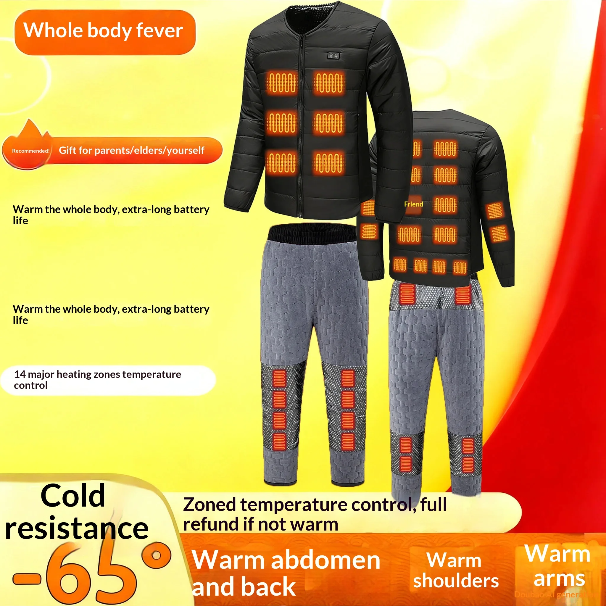

14 zone graphene heating pants men's 4-level temperature controlled warm heating vest with thick wool lining men's heating set