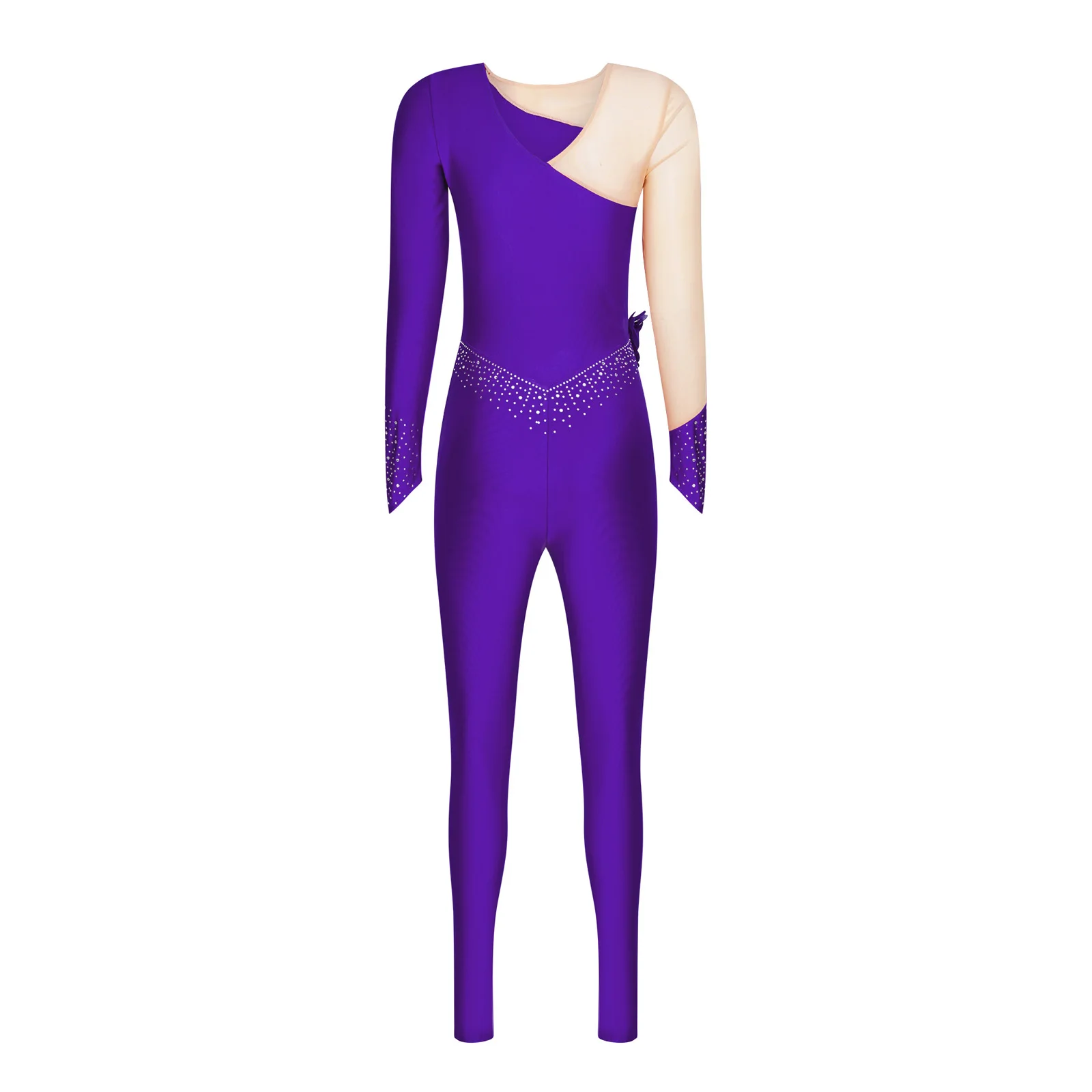 Womens Gymnastiek Maillots Kunstschaatsen Acrobatiek Prestaties Kostuum Metallic Glanzend Glanzend Strass Slanke Rompertjes Jumpsuit