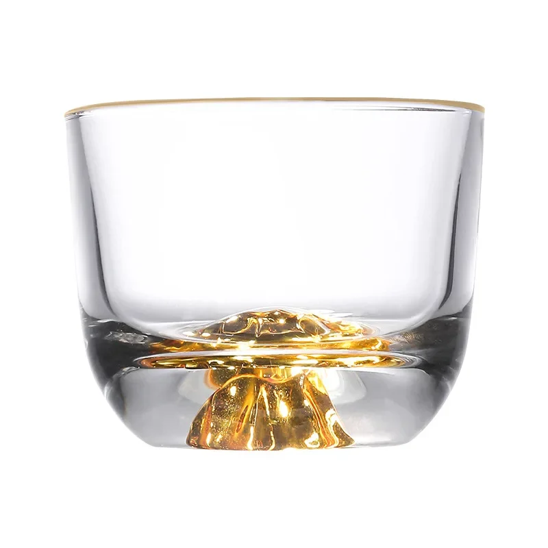 110ml 4oz Clear Small Spirit Soju Shot Glass Cups with Gold Tracing Rim Mountain Half Ball Shape Bottom Kong Fu Master Tea Cup