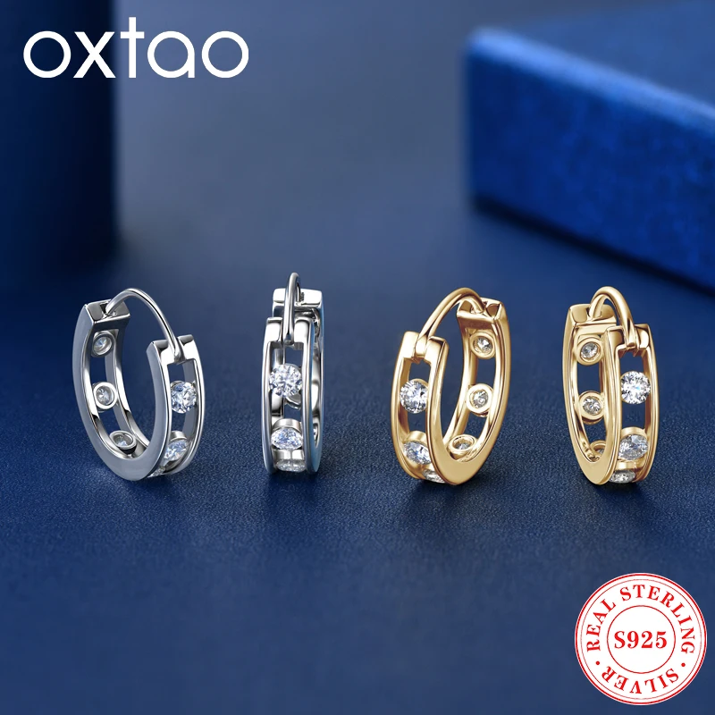 

Серьги-кольца OXTAO, 100% стерлинговое серебро 925 пробы, муассанит, серьги Huggies, женские украшения, подарки на день рождения с сертифицированием