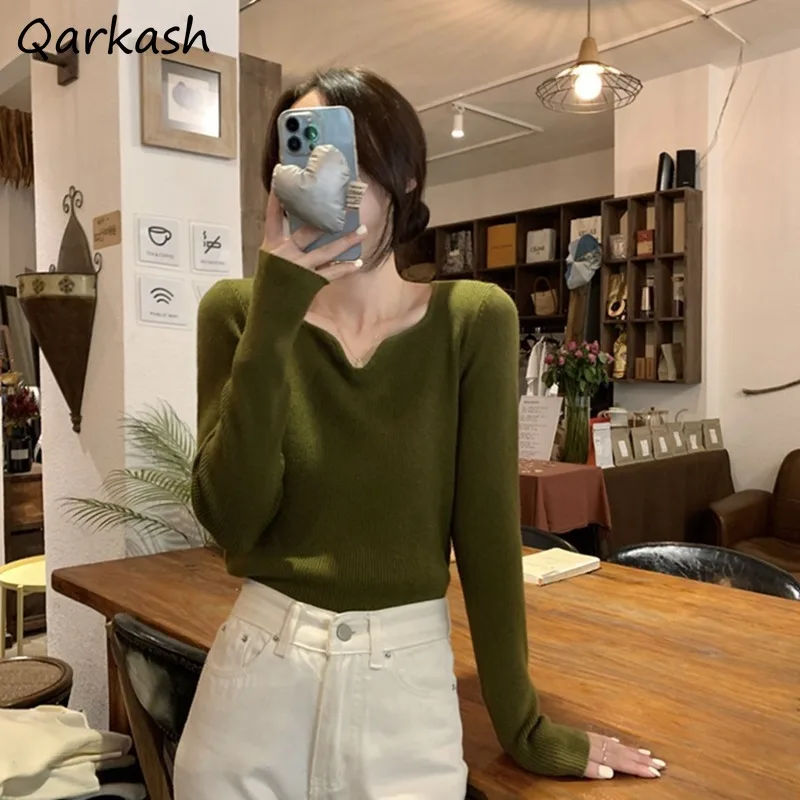 

Pullovers Women Solid Slim Fashion Simple All-match Design Stylish Knitting Daily Inside Tender Korean Style Temperament Ladies