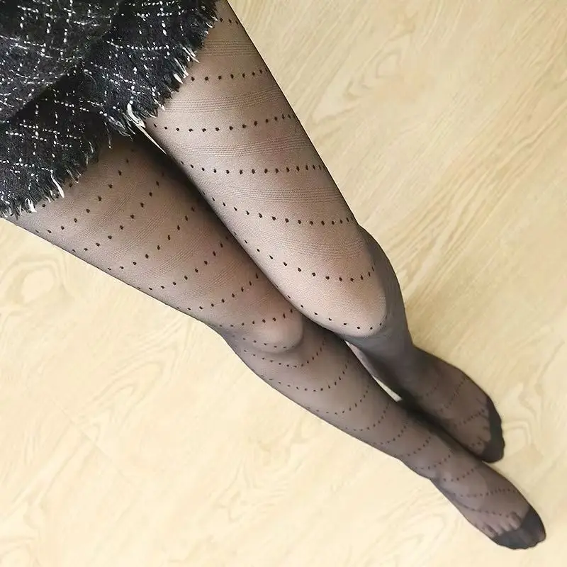 

Sexy Women Stockings Striped Dot Pantyhose Lolita Tights Polka Dot Black Pantyhose Ultrathin Transparent Adult Tights Stockings