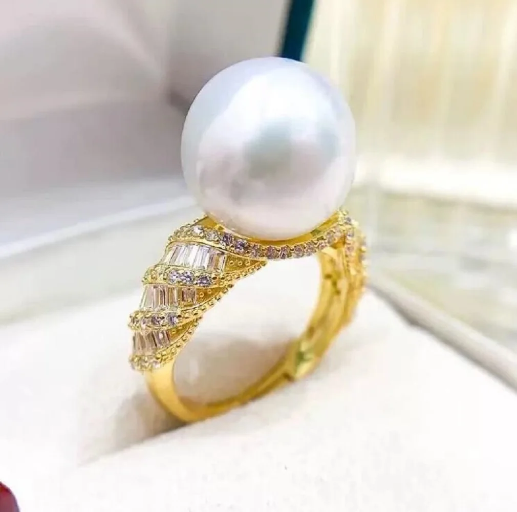 

Classic living pearl ring AAA11-12mm12-13mm13-14mm natural South Sea round white pearl ring 925s