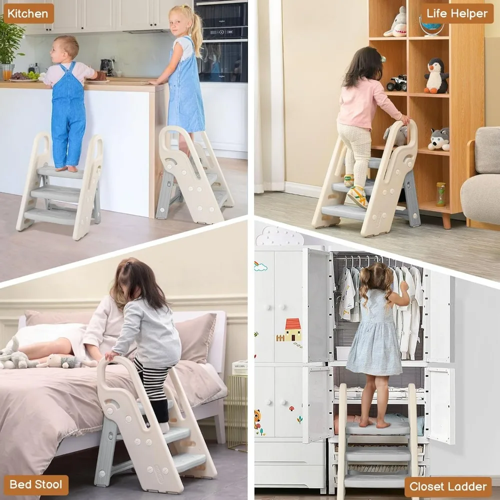 Reposapiés plegable para niños, taburete ajustable para lavabo de baño, escalera de plástico Gris