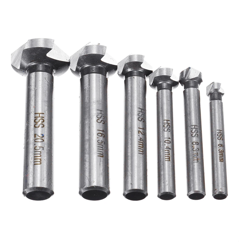 6Pcs HSS Countersink Drill Bit 90Degree Countersink Chamfering Tools Wood Steel Chamfer Cutter 6.3/8.3/10.4/12.4/16.5/20.5mm