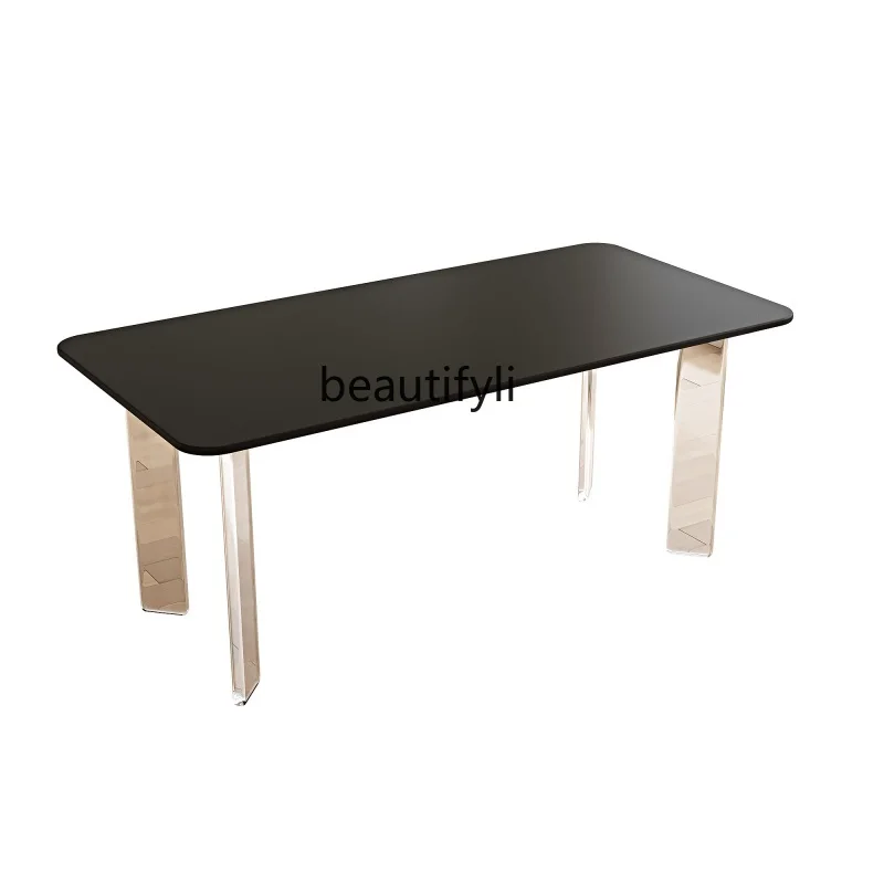 

Modern Minimalist Kitchen Island Stone Plate Dining Table Small Apartment Home Rectangular Dining Table Acrylic Suspension