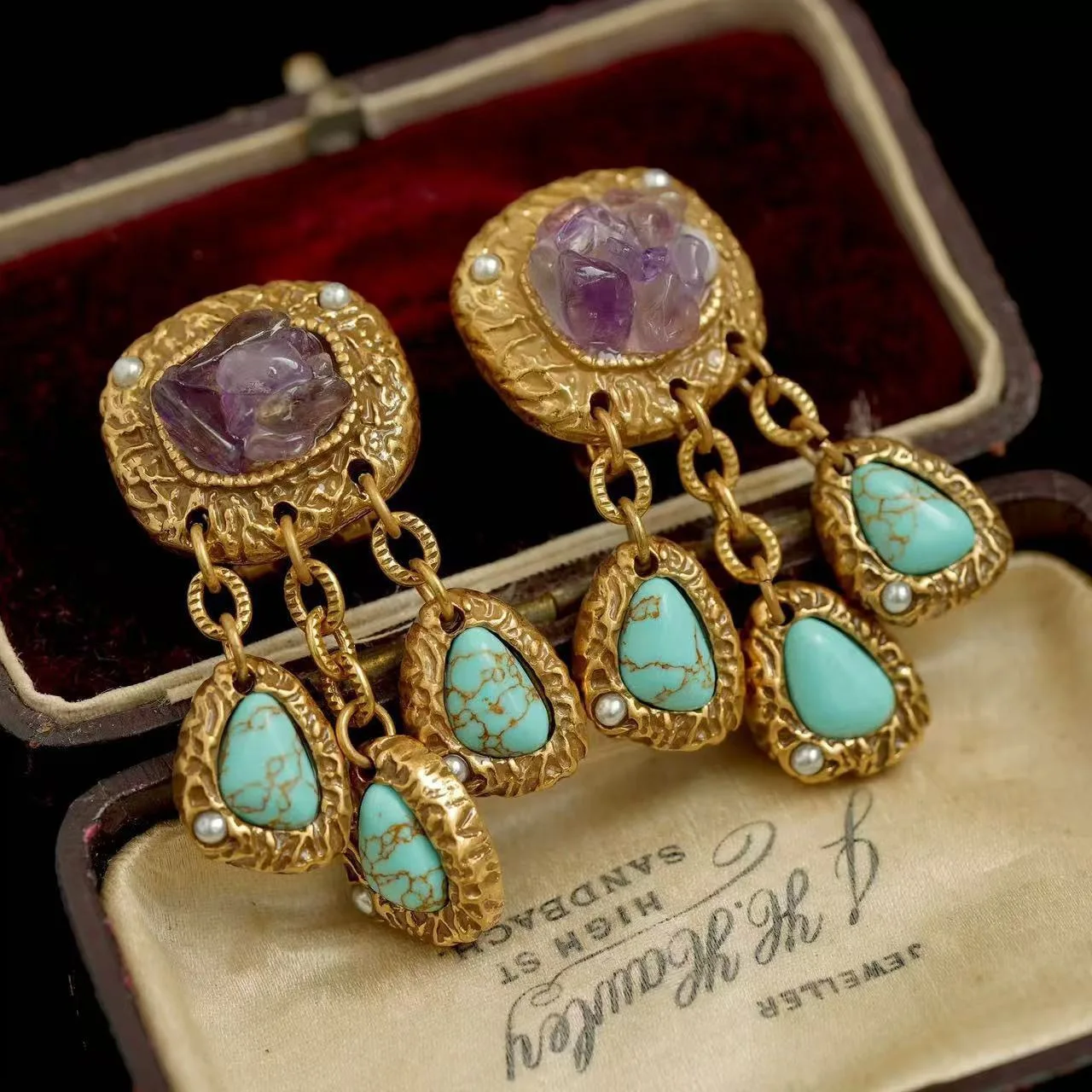 Vintage Lila Kristall-Türkis Wassertropfen Goldene Ohrringe für Frauen, Böhmische Ohr-Accessoires, Schmuckgeschenke, Party- und Freizeitkleidung – Detail 8