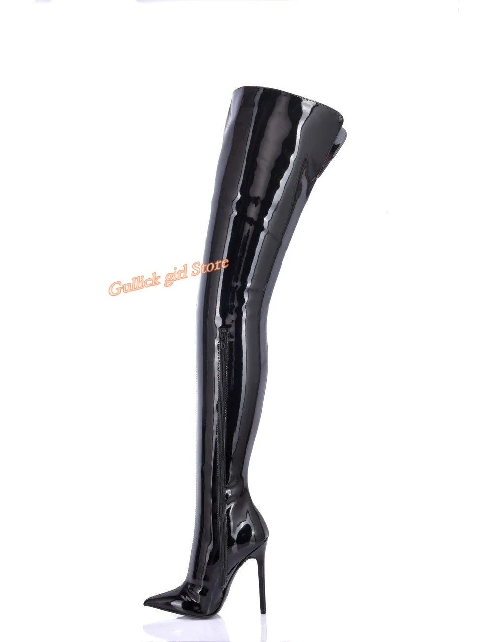 High Crotch Boots Black Patent Leather Over The Knee Thigh High Size Zipper Sexy Pointed Toe Handmade Custom Made 2024 Boots