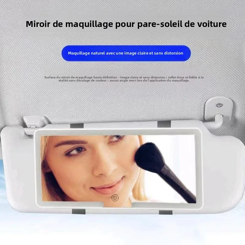 Miroir cosmétique LED tactile à clipser sur pare-soleil de voiture, lumière réglable et dimmable, HD, rechargeable par USB, miroir de vanité pour l'intérieur de la voiture, pour femmes