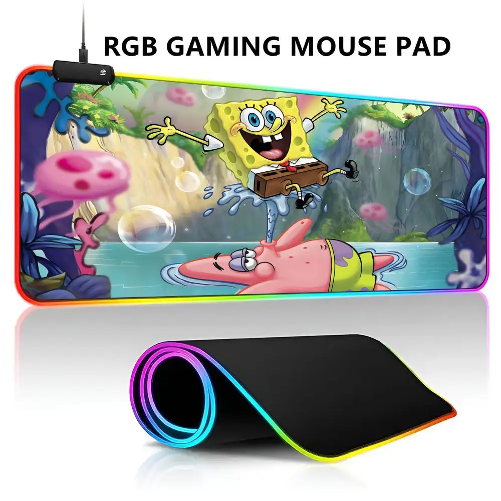 Spongebobs RGB LED Light Gaming Mousepad Waterproof Large Gamer Carpet Big Mause Keyboard Pad PC Desk Play Mat with Backli