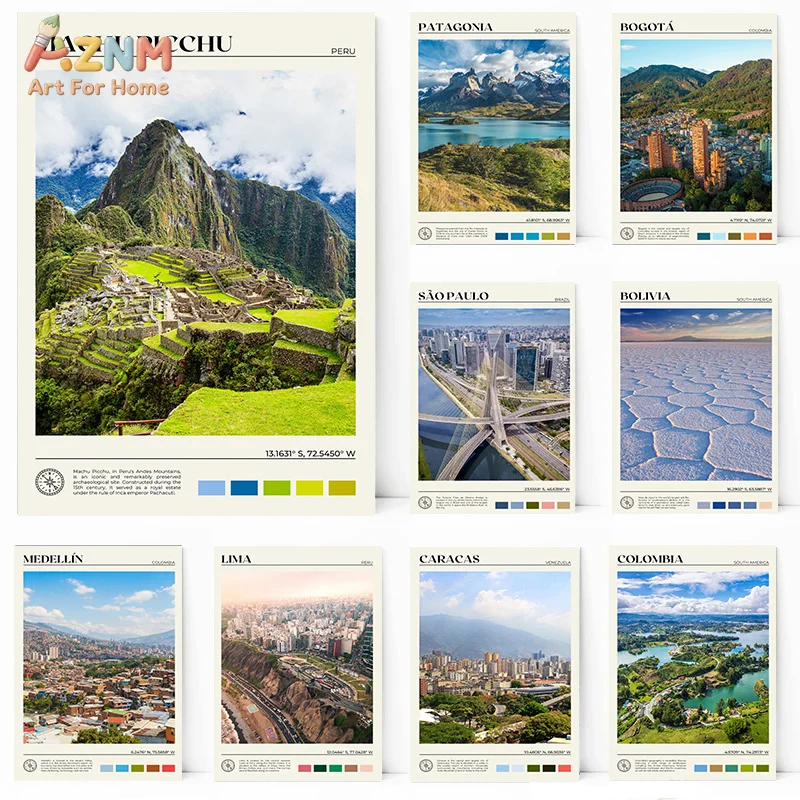 Affiche sur toile sans cadre AZNM, impression de voyage en Amérique du Sud, paysage vintage de Machu Picchu, géographie, tourisme, art mural