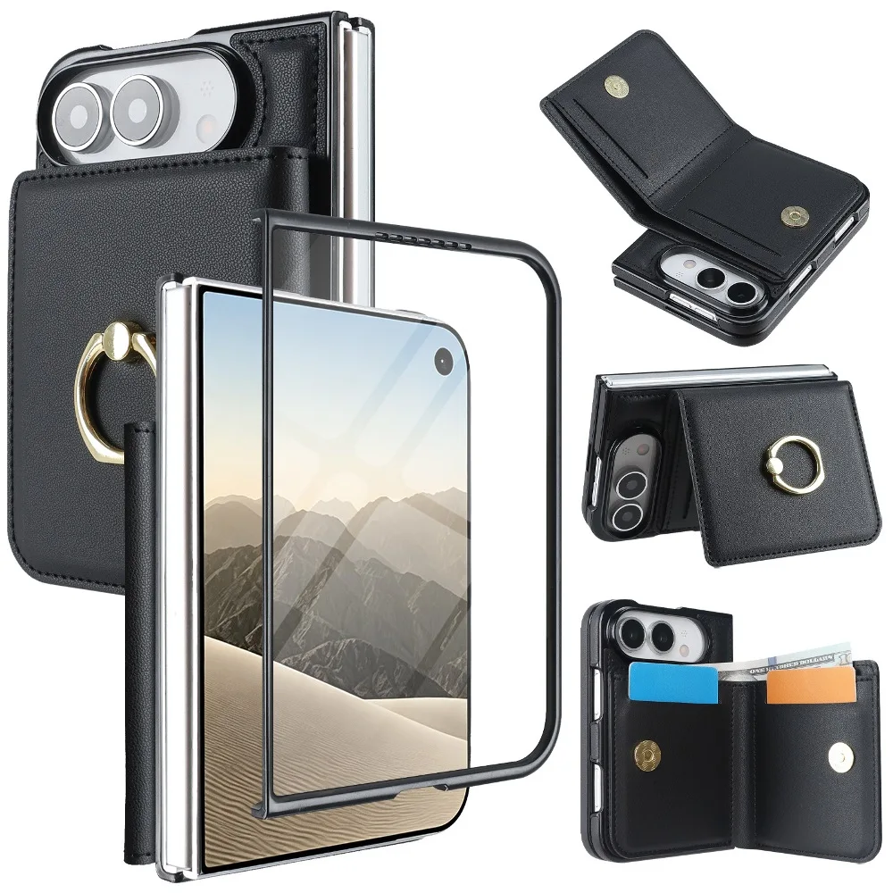 Fashion Solid Color Leather Phone Cover for iPhone Duo with Back Magnetic Flip Built-in Wallet Pocket & Card Slots