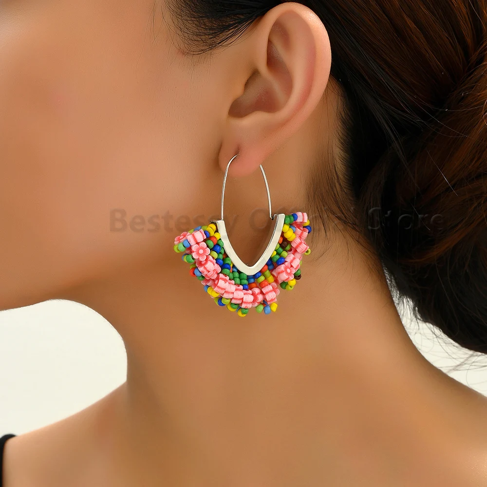 Fashion Colorful Resin Beads Metal Big Dangle Earrings For Women Luxury Original Designer Party Cute Pendientes Vintage Jewelry