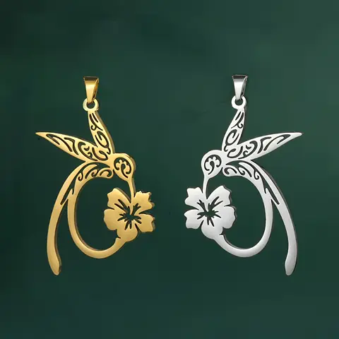EUEAVAN 1pc 목걸이에 대 한 Hummingbird 꽃 펜 던 트 스테인레스 스틸 매력 귀여운 새 동물 귀걸이 쥬얼리 만들기 용품 DIY