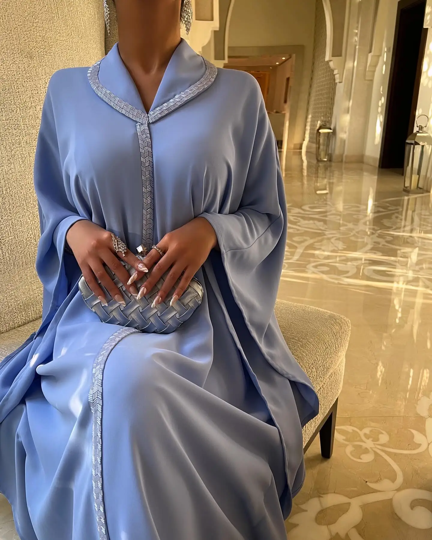 Customized  Classic Jersey Evening Dresses Temperament Long Sleeves V-Neck Celebrity Gowns Custom Made Special Occasion