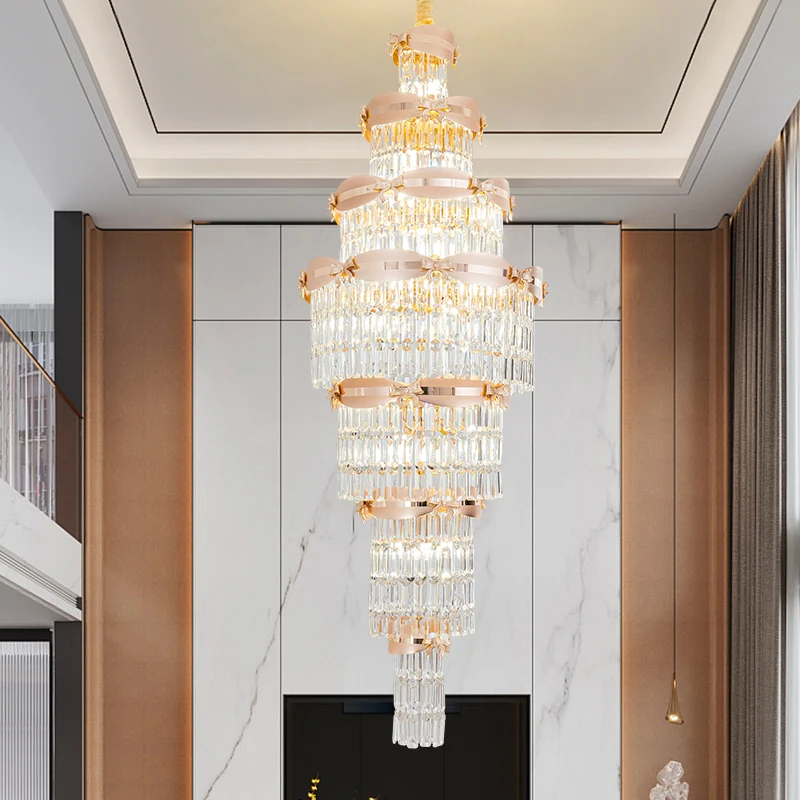 Duplex Villa Large Chandelier High-Rise Building Middle Building High-End French Light Luxury Crystal Large LivingRoom Main Lamp