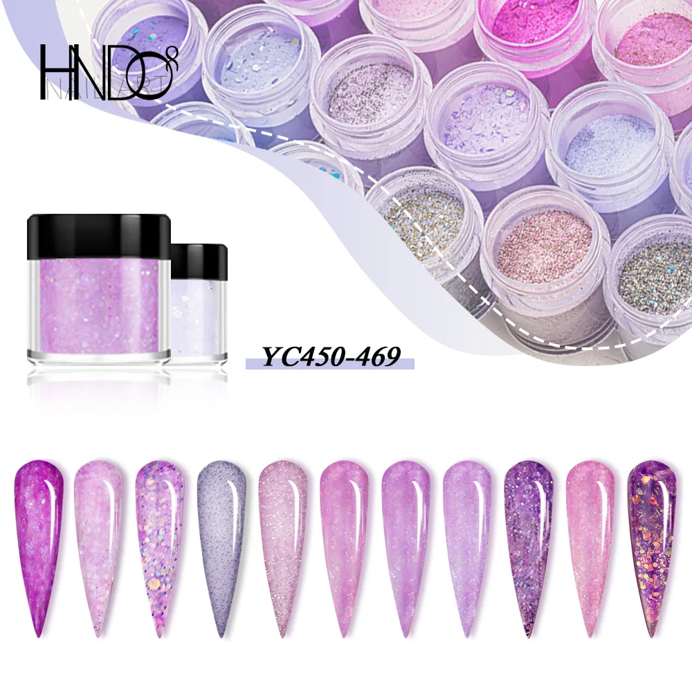 HNDO ใหม่20สีสีม่วง Dip อะคริลิคผงเล็บ Glitter Sequins สำหรับเล็บตกแต่งเล็บการออกแบบส่วนขยาย Pigment