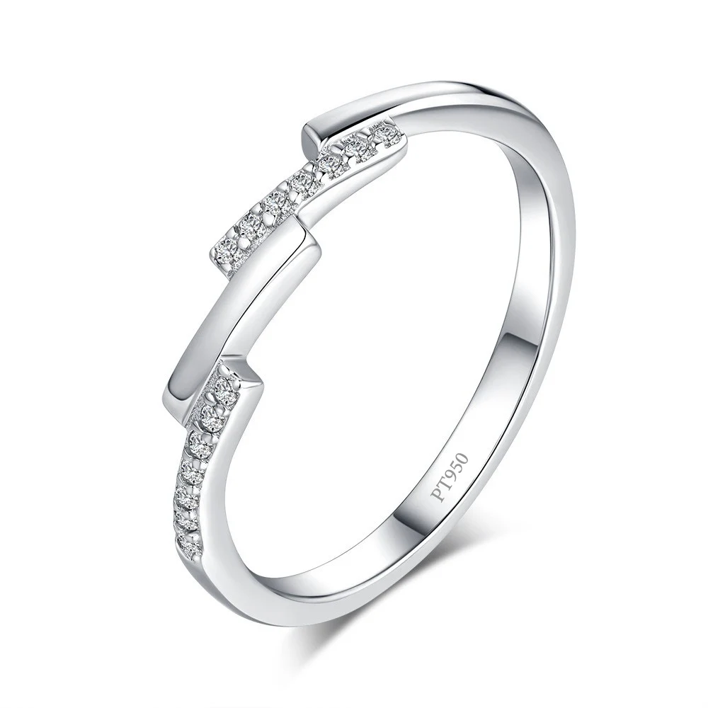 Lumira Asymmetrical Hip-Hop Stackable Platinum PT950 Ring for Women with Moissanite Stone Christmas Charm Fine Jewelry Gift