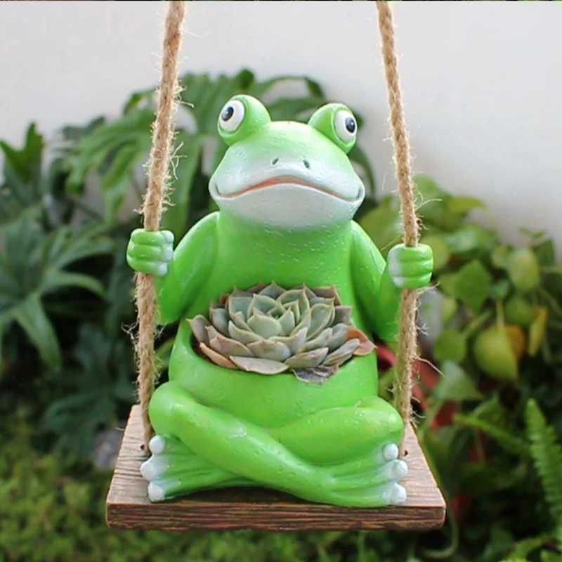 Swing Frog Plant Pot, vaso de flores, resina suculenta plantador, interior, exterior, pátio, jardim Windowsill, fácil instalação