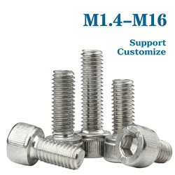 10pcs M1.4 M1.6 M2 M2.5 M3 M4 M5 M6 M8 - M16 A2-70 DIN912 Stainless Steel 304 Hex Socket Cap Head Screw Support Customize